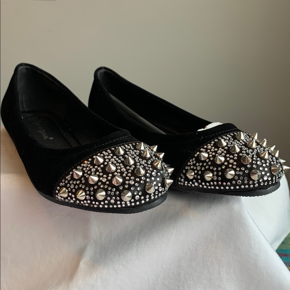 Black Studded Suede Flats